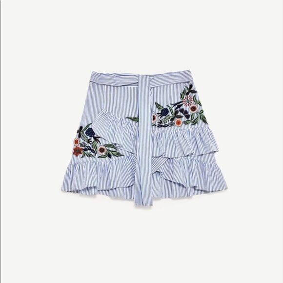 ✨HP✨Zara Stripped Embroidered Floral Ruffle Skirt✨ - Picture 6 of 8